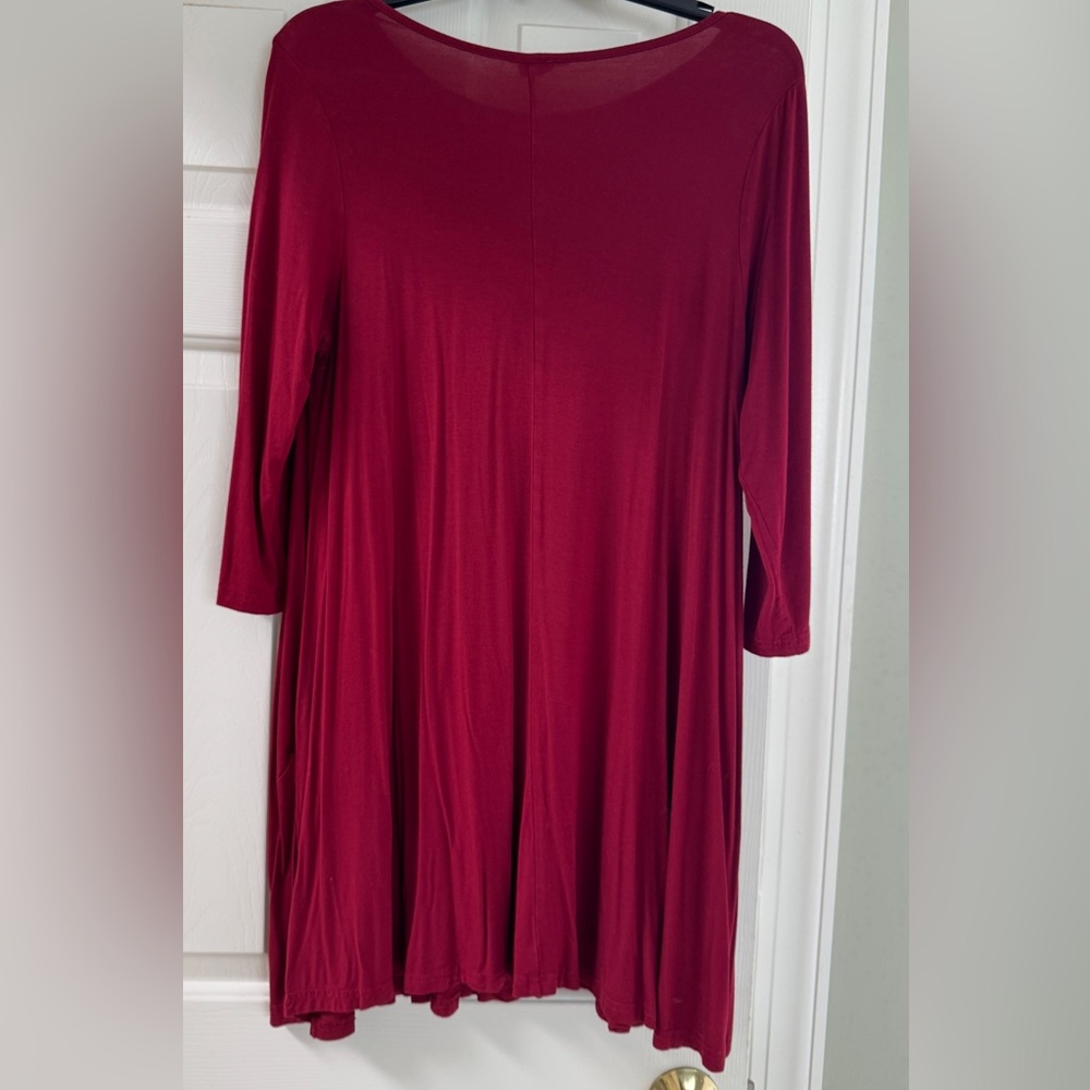 Yelete Burgundy 3/4 inch Sleeve Knee Length Dress - Picture 7 of 8
